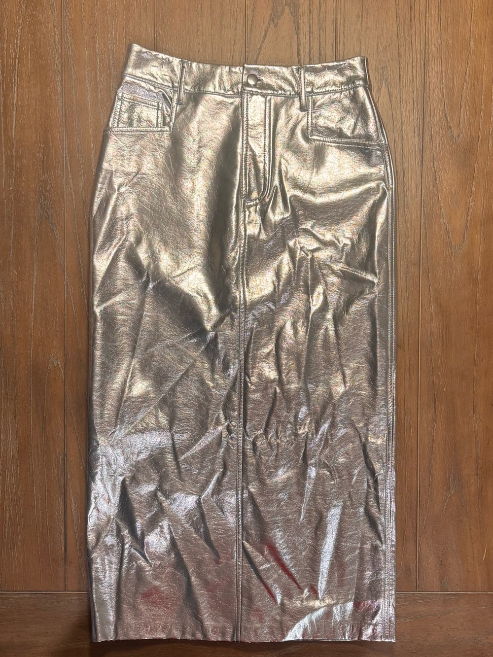 Gianni Bini Shiny Silver Metallic Midi Pencil Skirt